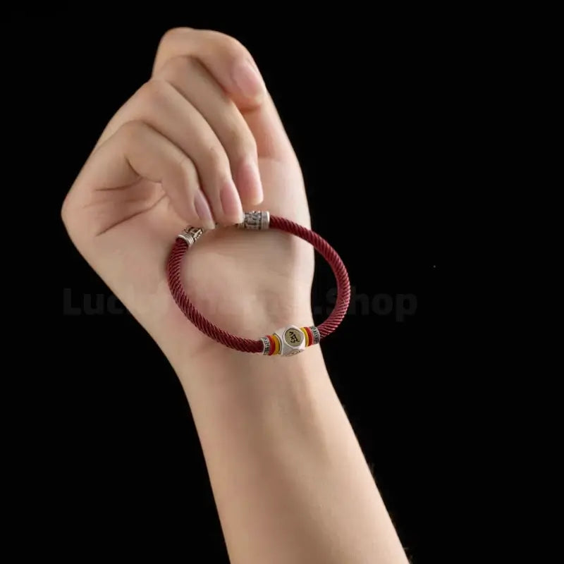 Chinese Zodiac Guardian Buddha Seed Syllables Symbol Luck Dark Red Bracelet-LuckyCharms.Shop