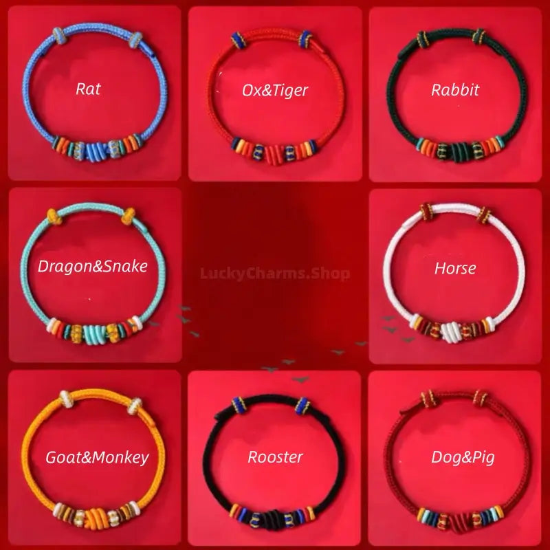Wutai Mountain Blessed Three-Knot Chinese Zodiac Guardian Bracelet | Adjustable Red String Luck Bracelet for Zodiac Natives-LuckyCharms.Shop