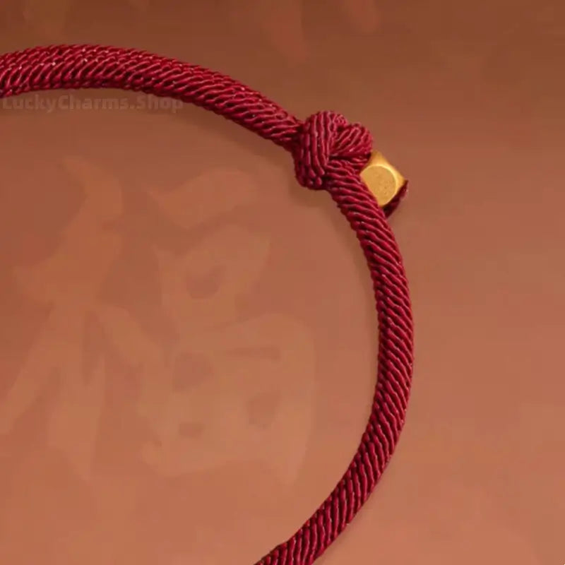 Mount Wutai Blessed Everlasting Blessings of Fortune and Emoluments Gold-Plated Gourd Red Bracelet | Adjustable Drawstring, High-Density Braided Cotton Rope-LuckyCharms.Shop