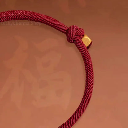 Mount Wutai Blessed Everlasting Blessings of Fortune and Emoluments Gold-Plated Gourd Red Bracelet | Adjustable Drawstring, High-Density Braided Cotton Rope-LuckyCharms.Shop