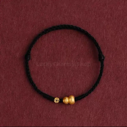 Mount Putuo Blessed Gold-Plated Gourd & Coin Wealth-Attracting Bracelet | 3 Colors Optional, Adjustable Drawstring, High-Density Braided Cotton Rope-LuckyCharms.Shop