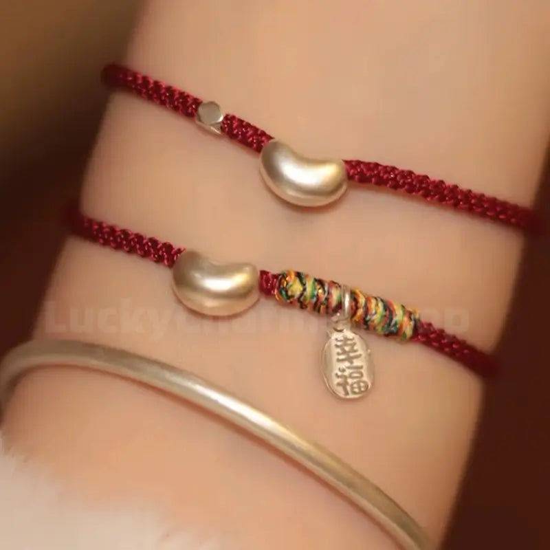 925 Silver Love Bean Fortune Pendant Handmade Rope Bracelet for Love Luck-LuckyCharms.Shop