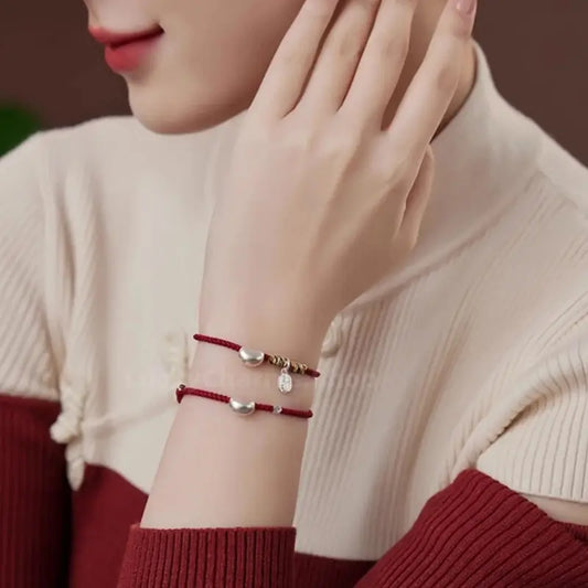 925 Silver Love Bean Fortune Pendant Handmade Rope Bracelet for Love Luck-LuckyCharms.Shop