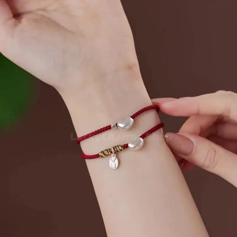 925 Silver Love Bean Fortune Pendant Handmade Rope Bracelet for Love Luck-LuckyCharms.Shop