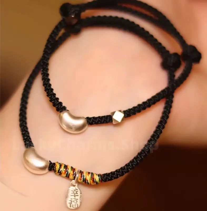925 Silver Love Bean Fortune Pendant Handmade Rope Bracelet for Love Luck-LuckyCharms.Shop