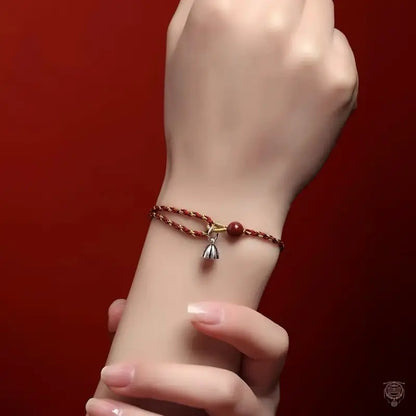 Mount Putuo Blessed 925 Silver Lotus Pod & Cinnabar Red String Bracelet