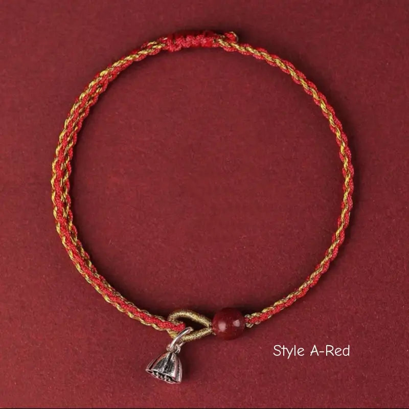 Mount Putuo Blessed 925 Silver Lotus Pod & Cinnabar Red String Bracelet