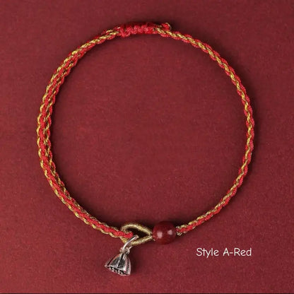 Mount Putuo Blessed 925 Silver Lotus Pod & Cinnabar Red String Bracelet