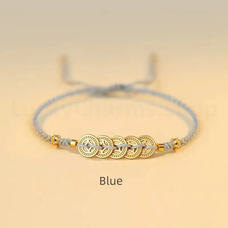 Gold Plated Money Tree & Ancient Chinese Coins Braided Rope Bracelet-LuckyCharms.Shop