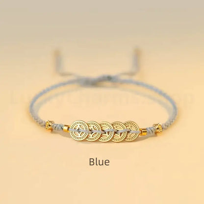 Gold Plated Money Tree & Ancient Chinese Coins Braided Rope Bracelet-LuckyCharms.Shop