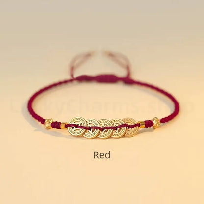 Gold Plated Money Tree & Ancient Chinese Coins Braided Rope Bracelet-LuckyCharms.Shop