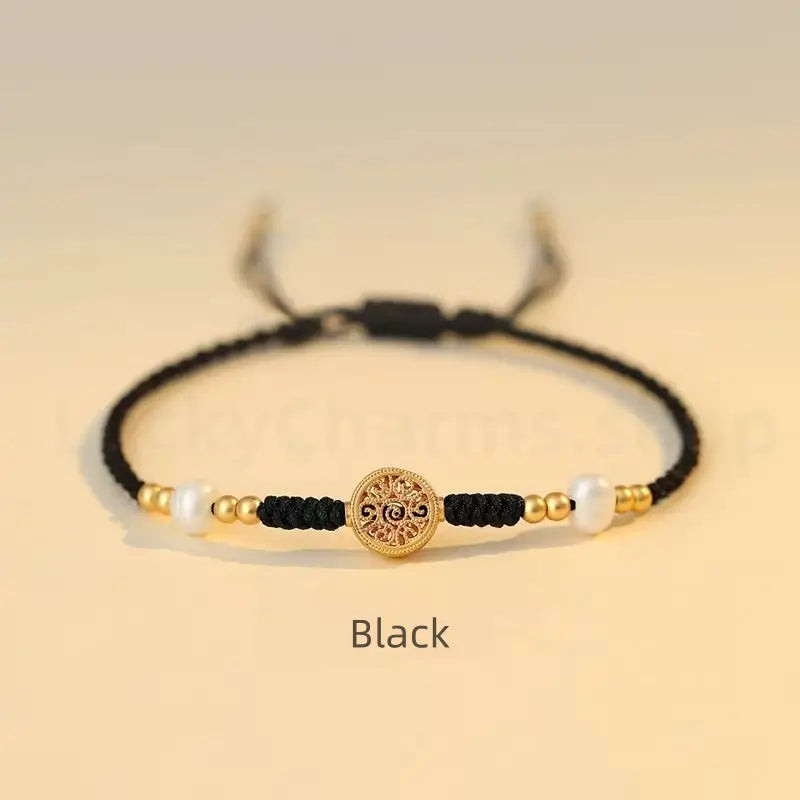 Gold Plated Money Tree & Ancient Chinese Coins Braided Rope Bracelet-LuckyCharms.Shop