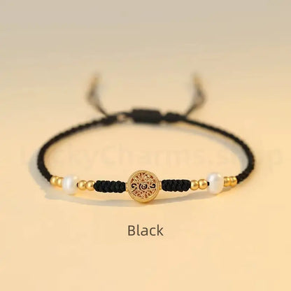 Gold Plated Money Tree & Ancient Chinese Coins Braided Rope Bracelet-LuckyCharms.Shop