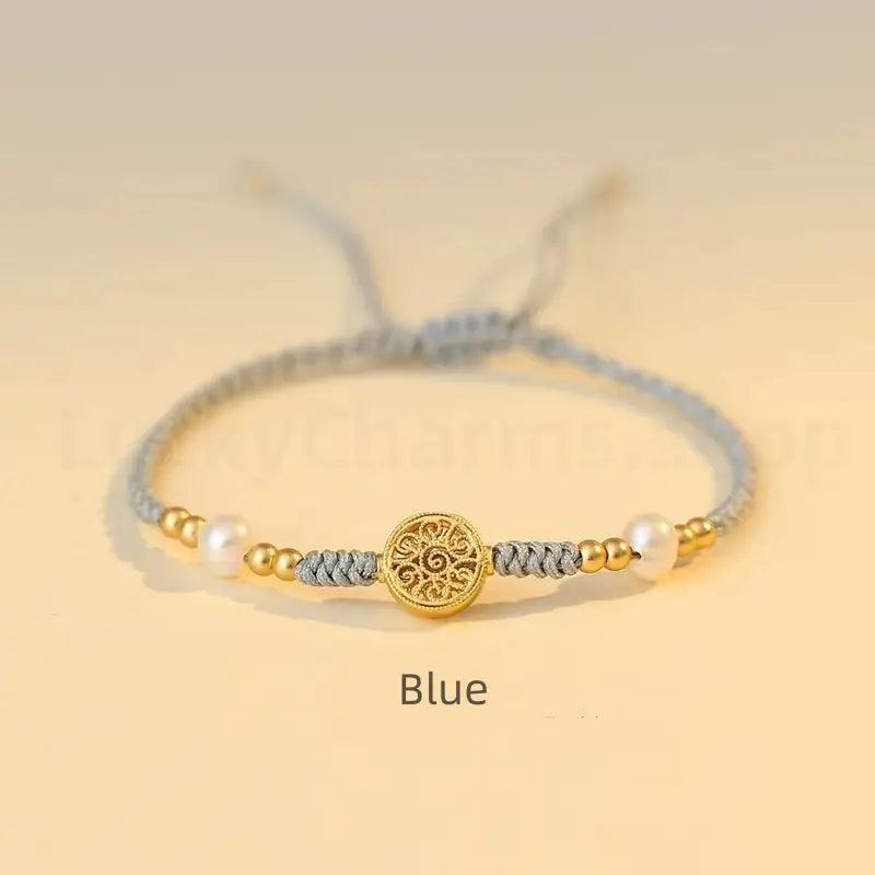 Gold Plated Money Tree & Ancient Chinese Coins Braided Rope Bracelet-LuckyCharms.Shop