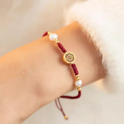 Gold Plated Money Tree & Ancient Chinese Coins Braided Rope Bracelet-LuckyCharms.Shop