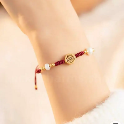 Gold Plated Money Tree & Ancient Chinese Coins Braided Rope Bracelet-LuckyCharms.Shop