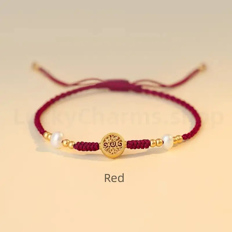 Gold Plated Money Tree & Ancient Chinese Coins Braided Rope Bracelet-LuckyCharms.Shop