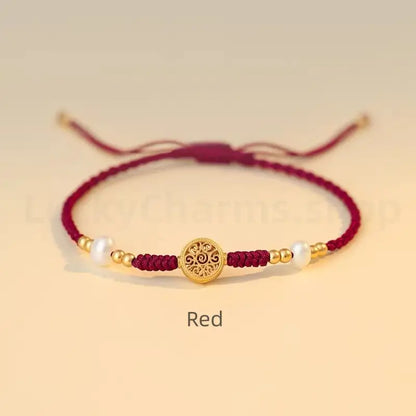 Gold Plated Money Tree & Ancient Chinese Coins Braided Rope Bracelet-LuckyCharms.Shop