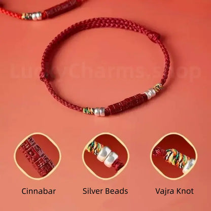 Natural Cinnabar Six-Syllable Mantra Oṃ Maṇi Padme Hūṃ Braided Rope Bracelet-LuckyCharms.Shop