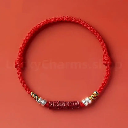 Natural Cinnabar Six-Syllable Mantra Oṃ Maṇi Padme Hūṃ Braided Rope Bracelet-LuckyCharms.Shop