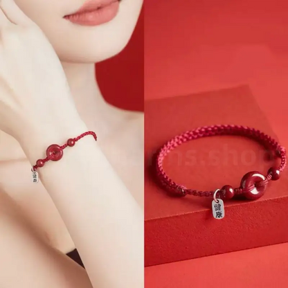 Cinnabar Peace Buckle Protection Luck & Wealth Braided Rope Bracelet-LuckyCharms.Shop