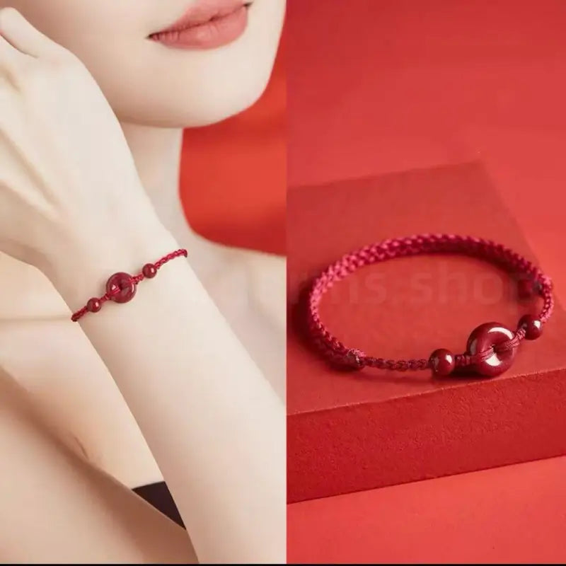 Cinnabar Peace Buckle Protection Luck & Wealth Braided Rope Bracelet-LuckyCharms.Shop
