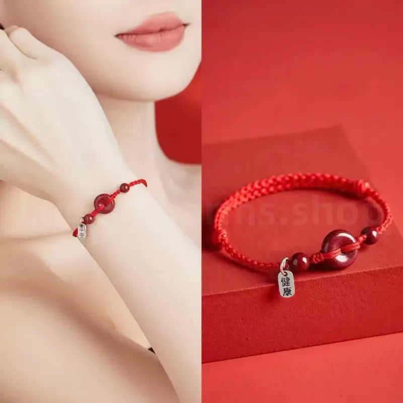 Cinnabar Peace Buckle Protection Luck & Wealth Braided Rope Bracelet-LuckyCharms.Shop