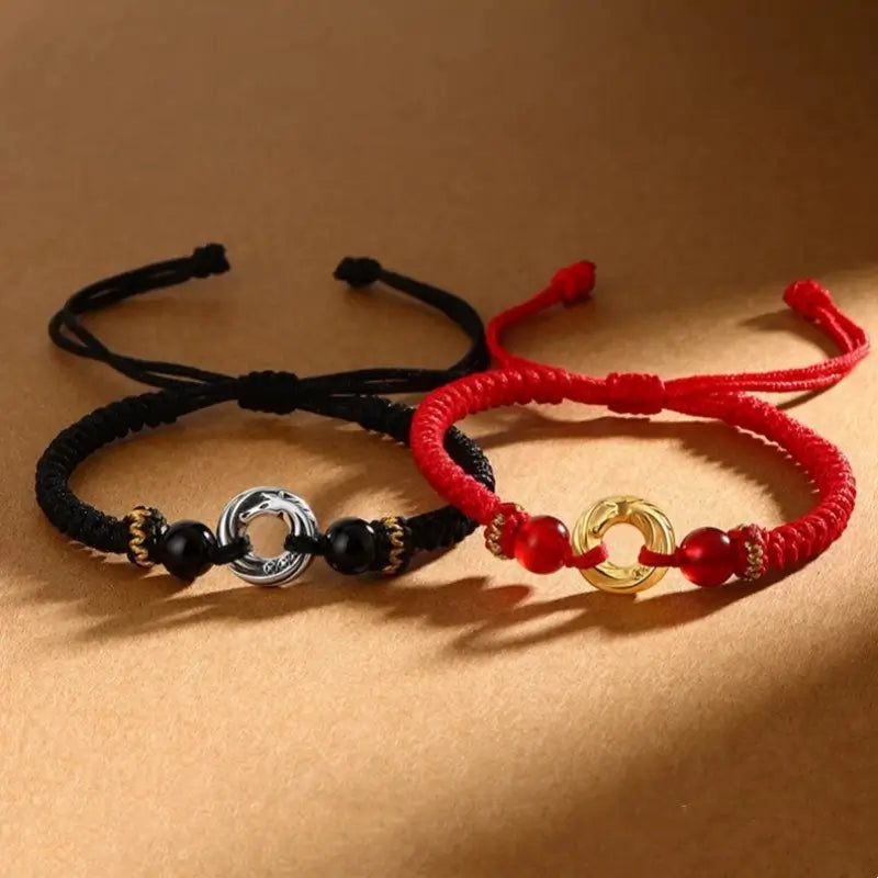 999シルバーメッキゴールドピースバックルカップルブレスレット | 瑪瑙の幸運ビーズ、バレンタインデーの記念日ギフト