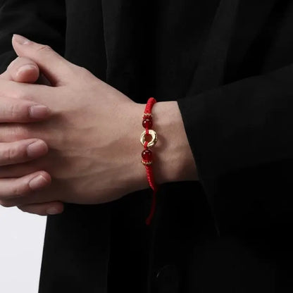 999シルバーメッキゴールドピースバックルカップルブレスレット | 瑪瑙の幸運ビーズ、バレンタインデーの記念日ギフト