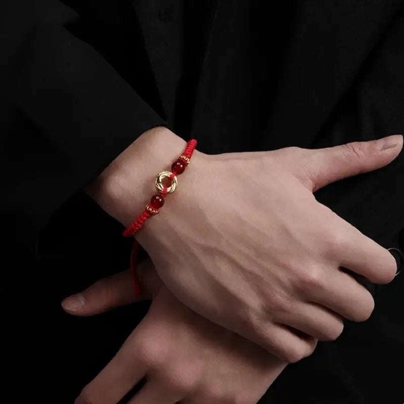 999シルバーメッキゴールドピースバックルカップルブレスレット | 瑪瑙の幸運ビーズ、バレンタインデーの記念日ギフト