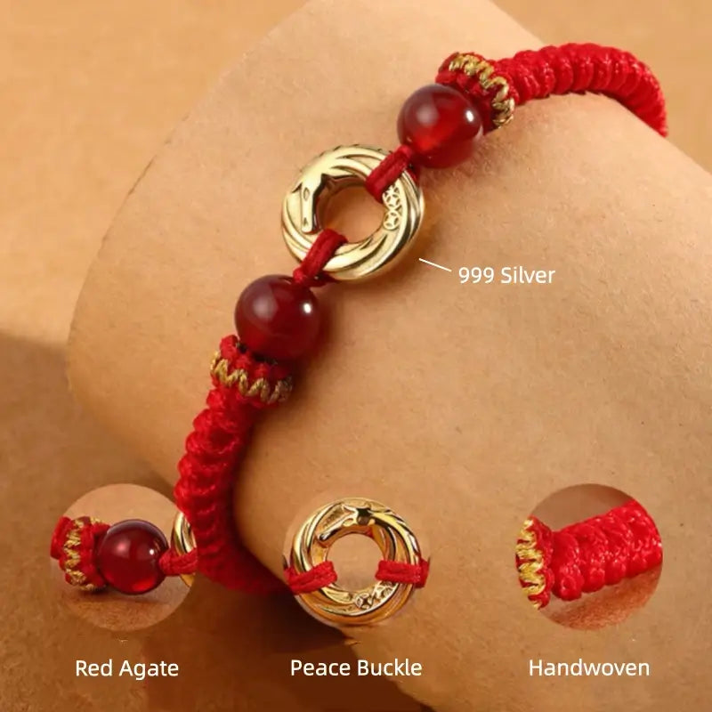 999シルバーメッキゴールドピースバックルカップルブレスレット | 瑪瑙の幸運ビーズ、バレンタインデーの記念日ギフト