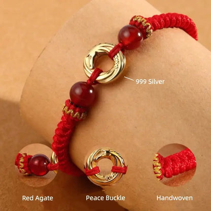 999シルバーメッキゴールドピースバックルカップルブレスレット | 瑪瑙の幸運ビーズ、バレンタインデーの記念日ギフト