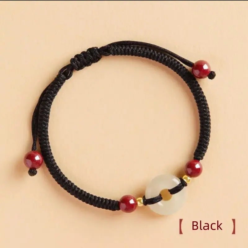 普陀山 祝福された和田翡翠 平和バックル 辰砂ブレスレット | 14K シルバーメッキビーズ