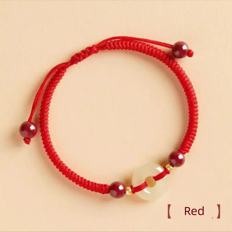 普陀山 祝福された和田翡翠 平和バックル 辰砂ブレスレット | 14K シルバーメッキビーズ