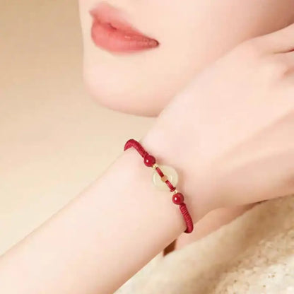 普陀山 祝福された和田翡翠 平和バックル 辰砂ブレスレット | 14K シルバーメッキビーズ