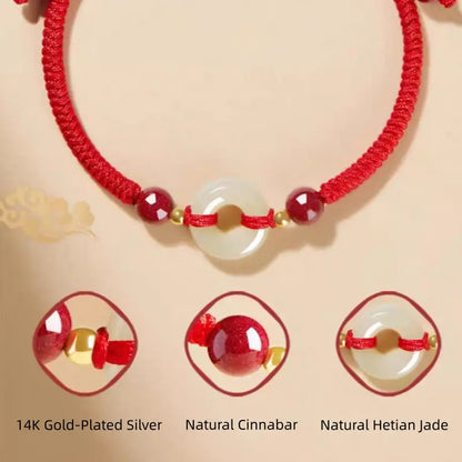 普陀山 祝福された和田翡翠 平和バックル 辰砂ブレスレット | 14K シルバーメッキビーズ