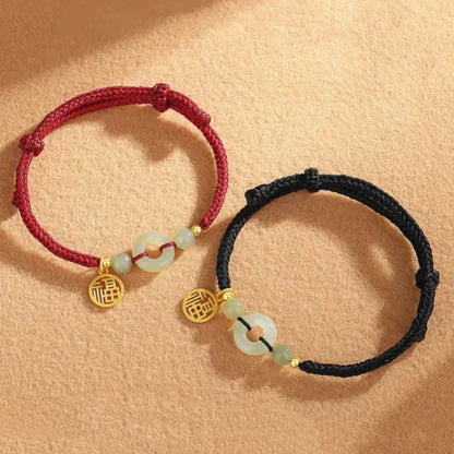 Natural Hetian Jade Peace Buckle Couple Bracelet | Gold-Plated Blessing Pendant, Hetian Jade Beads