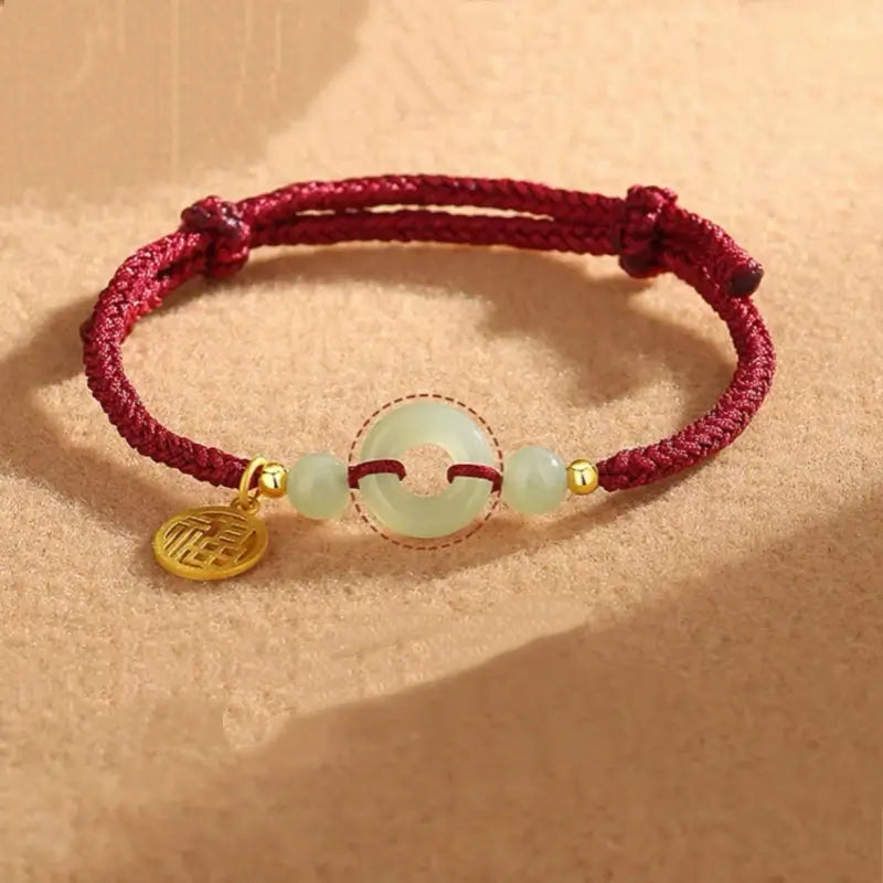Natural Hetian Jade Peace Buckle Couple Bracelet | Gold-Plated Blessing Pendant, Hetian Jade Beads