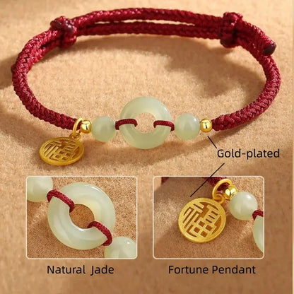 Natural Hetian Jade Peace Buckle Couple Bracelet | Gold-Plated Blessing Pendant, Hetian Jade Beads