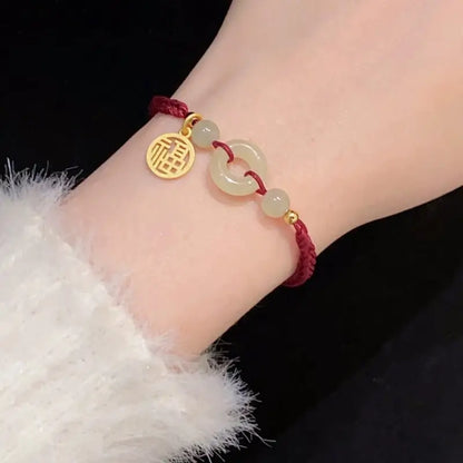 Natural Hetian Jade Peace Buckle Couple Bracelet | Gold-Plated Blessing Pendant, Hetian Jade Beads