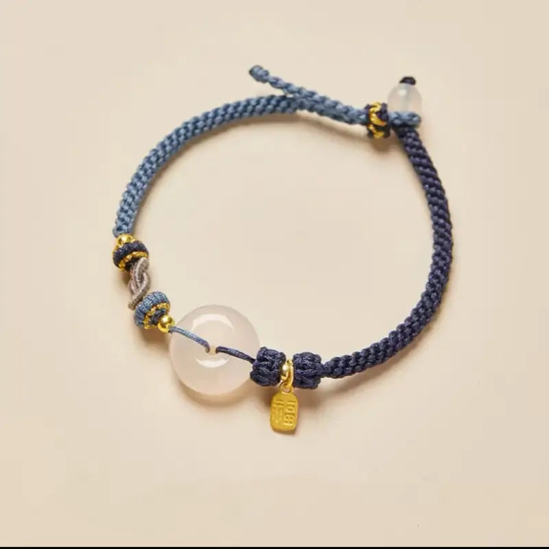 Bracelet en agate naturelle avec boucle de paix | Pendentif de bénédiction plaqué or 925, 8 cordons tressés multicolores