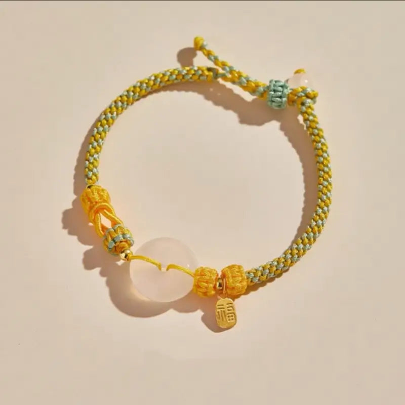 Bracelet en agate naturelle avec boucle de paix | Pendentif de bénédiction plaqué or 925, 8 cordons tressés multicolores