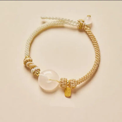 Bracelet en agate naturelle avec boucle de paix | Pendentif de bénédiction plaqué or 925, 8 cordons tressés multicolores