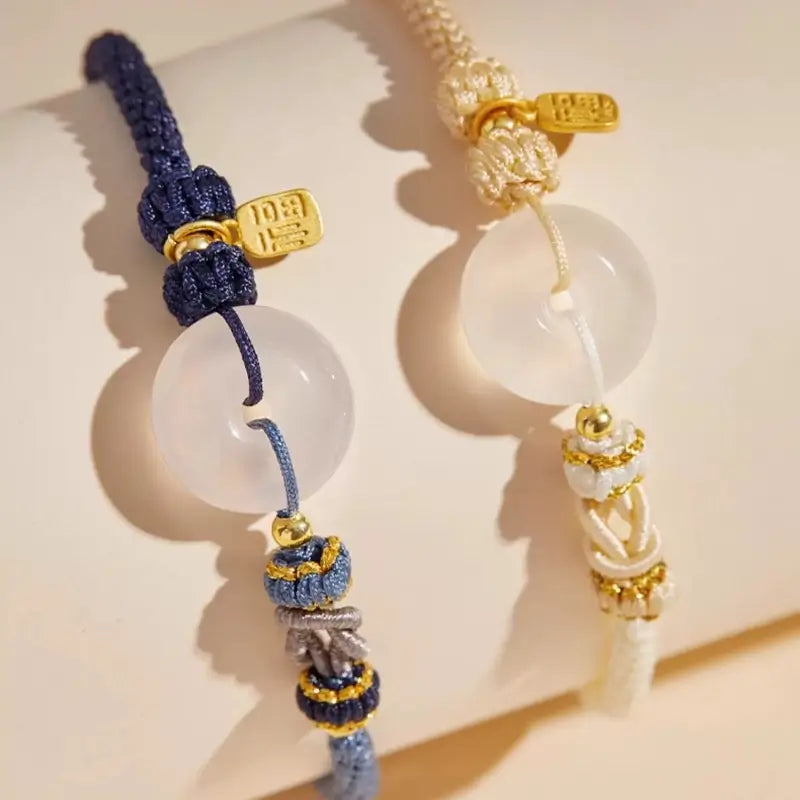 Bracelet en agate naturelle avec boucle de paix | Pendentif de bénédiction plaqué or 925, 8 cordons tressés multicolores