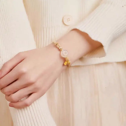 Bracelet en agate naturelle avec boucle de paix | Pendentif de bénédiction plaqué or 925, 8 cordons tressés multicolores