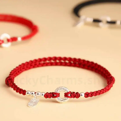 925 Silver Peace Buckle Braided Rope Bracelet for Peace Health Wealth-LuckyCharms.Shop