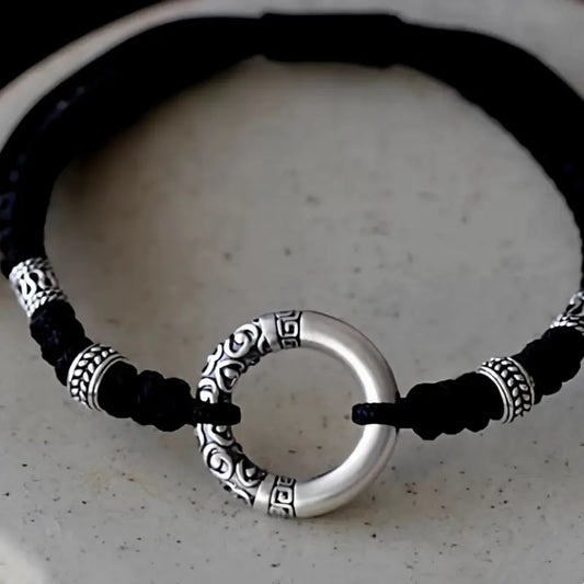 Bracelet de couple en argent 925 avec boucle Dragon Phénix et pendentif Paix | Perles de calcédoine et d'agate noire, bracelet porte-bonheur romantique