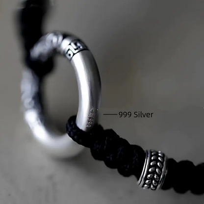 925シルバー ドラゴンフェニックス ピースバックル カップルブレスレット | カルセドニー/ブラックアゲートビーズ、ロマンチックな幸運のブレスレット