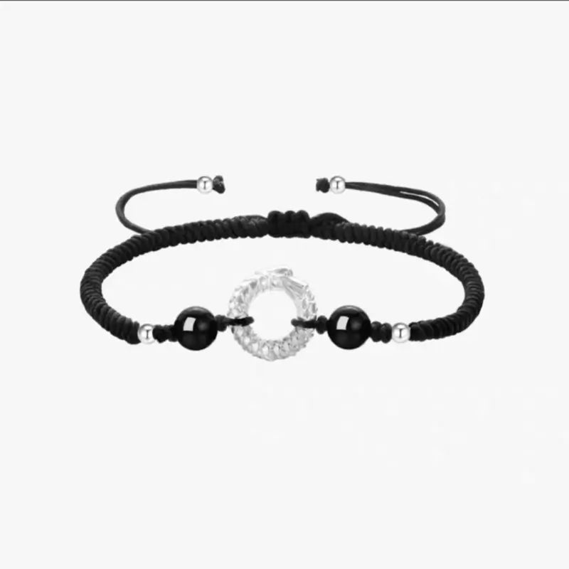 Bracelet de couple Turn Fortune en argent fin 999 avec boucle de paix | Amulette porte-bonheur annuelle du zodiaque à motif tournant