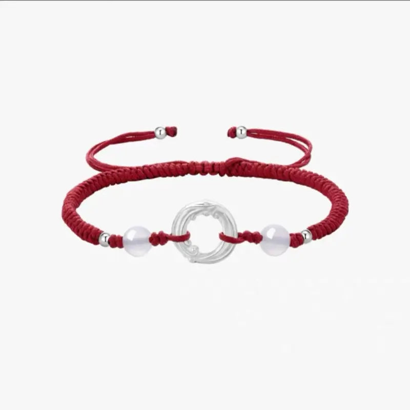 Bracelet de couple Turn Fortune en argent fin 999 avec boucle de paix | Amulette porte-bonheur annuelle du zodiaque à motif tournant